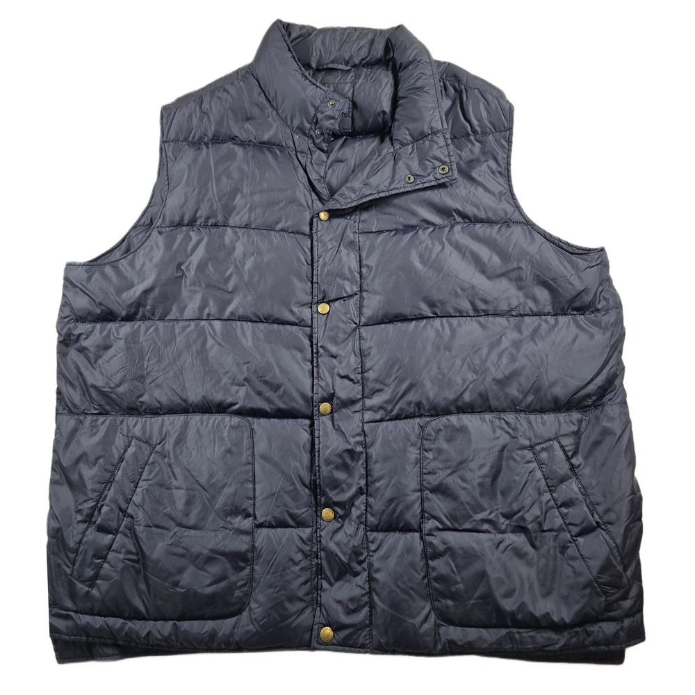 Lands End Puffer Vest Mens 2XL 50-52 Navy Blue Nylon Down Insulated Quilted
